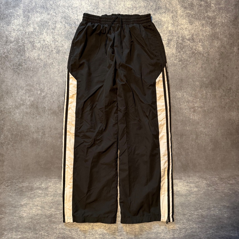 Adidas Vintage Track Pants Mens Small Black White Stripe Nylon Windbreaker Y2K